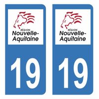 Autocollant Stickers plaque immatriculation voiture auto département 19 Corrèze Logo Région Nouvelle Aquitaine Lion