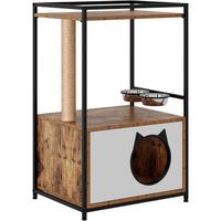 sogeshome armoire industrielle pour chat  avec étagère de rangement, avec planche à gratter, avec station d'alimentation