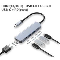 5 en 1 Concentrateur USB C, avec HDMI 4K, USB 3.0, USB 2.0, TYPE-C2.0, 100W PD, Dock Multiport Compatible