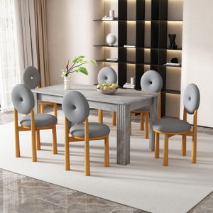 TABLE À MANGER COMPLÈTE Lot de 6 chaises de salle à manger en tissu Sherpa