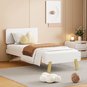 SOMMIER Lit enfant 90 x 190 - lit simple en bois massif avec sommier à lattes,forme mignonne et unique de la tête et du pied de lit,blanc