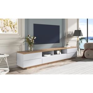 MEUBLE TV Meuble tv blanc et bois avec 5 portes et 2 étagères, meuble tv 180x38x46 cm, blocs de couleurs