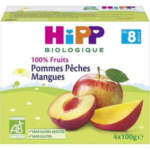 COMPOTE DESSERT FRUITÉ Hipp Bio 100% Fruits Coupelle Pommes Pêches Mangues +8m 4 x 100g