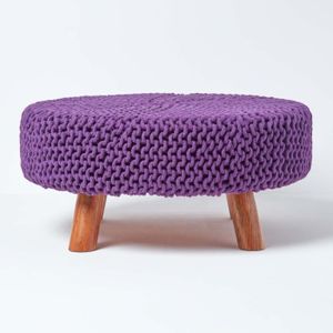POUF - POIRE Pouf en coton tricoté violet rond grand format sur