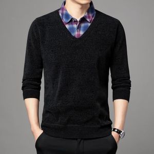 YOSUWOAI Pull D'hiver Pour Homme - Avec Col De Chemise - Manches Longues - 2 En 1 - Col Chemise - Pull élégant - Pull D'affaires à Revers - Fausse Chemise Deux