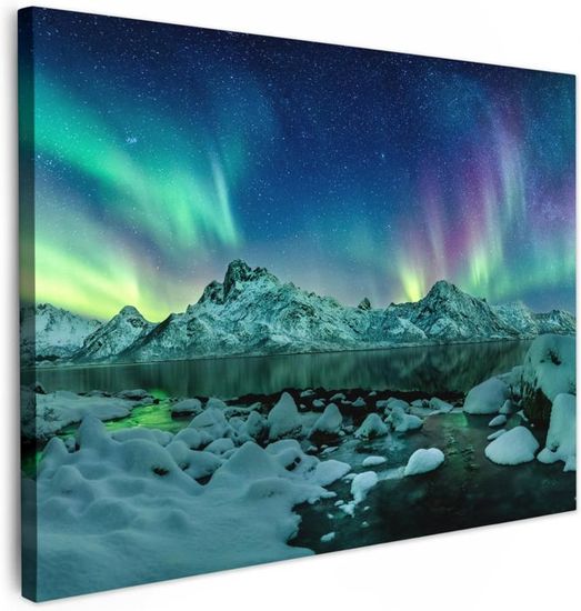 Tableau Toile Décoratif Ciel étoilé Fantaisie - Impression Bleu, Rose, Violet - Encadré, Plusieurs Tailles