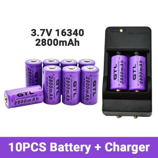 JAUNE--Batteries Li Ion 2800 Rechargeables 3.7V, 16340 MAh, Pour Lampe De Poche LED, Chargeur