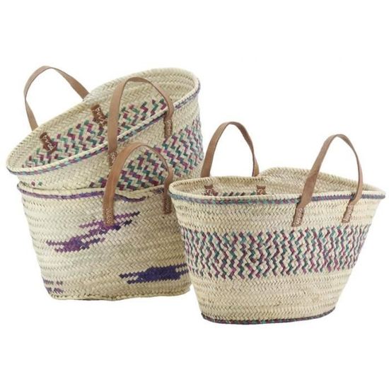 Couffin En Palmier Aubry Gaspard Avec Poignées Cuir - 55 Cm, 60 Litres - Style Naturel Et Rustique