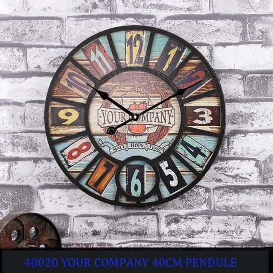 40020 Pendule Horloge magnifique YOUR COMPANY  Pendule murale style industriel pour salon chambre bar 40CM