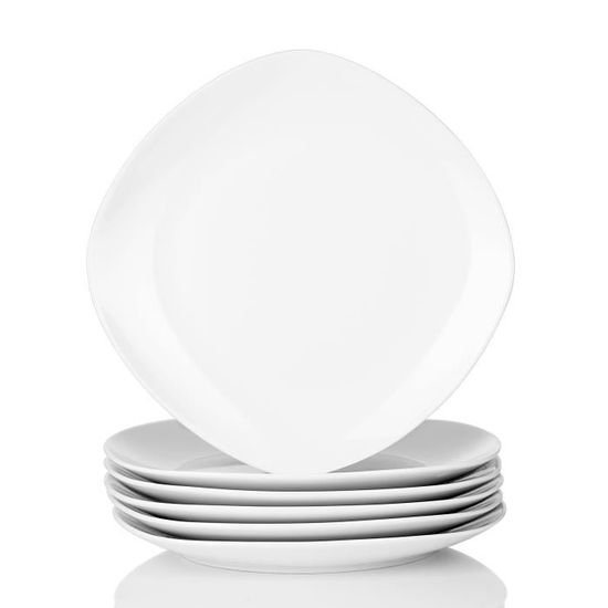 MALACASA Série ELISA, Lot de 6 Assiettes Diner Porcelaine, Service de Table Céramique - 9.75"/24.6*24.6*2.5cm