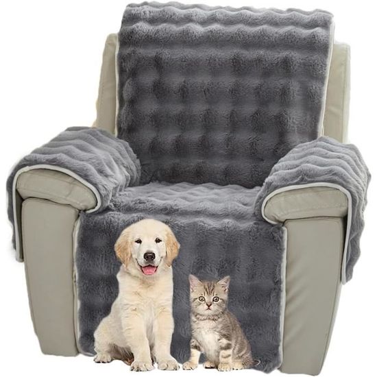 Housse De Fauteuil En Fausse Fourrure - Gris - Antidérapante - Douce Et Chaud - Décoration Salon