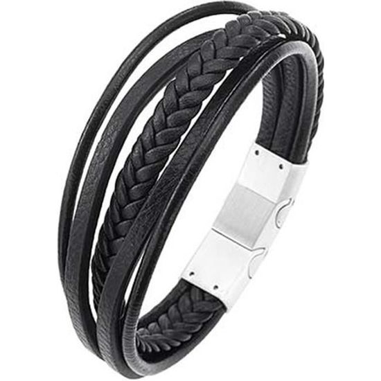 Bracelet All Blacks Homme acier et cuir 682410