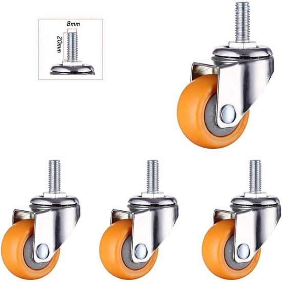 2 Roues Pivotantes Avec Frein - Tige Filetée M8x15mm En Nylon - Capacité 15kg