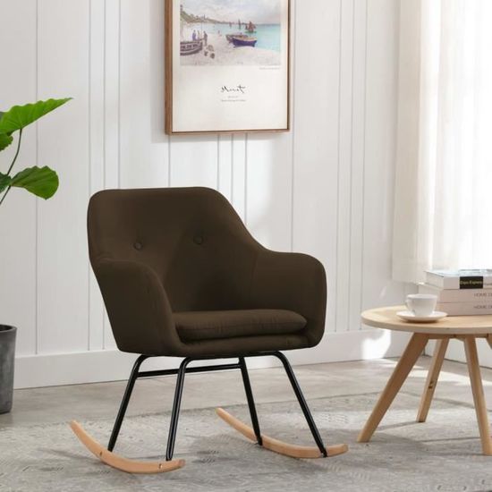 Chaise à bascule JM - Fauteuil à bascule salon - Style Moderne - Marron Tissu 60x71x79cm|5870
