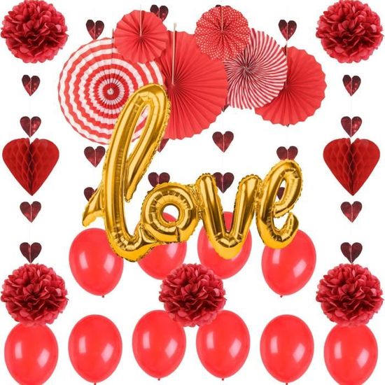 Deco Saint Valentin Chambre Maison Love Ballon Rouge Rosace Papier Coeur Guirlande  St Valentin Decoration Kit pour Valentine Day Mar - Cdiscount Maison
