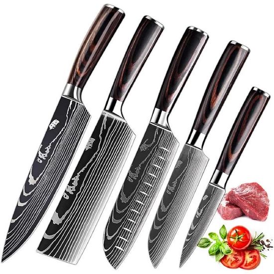 MDHAND Couteaux de Cuisine , Couteau Japonais Tranchant en acier inoxydable en plusieurs tailles avec Poignée confortable, Cout175