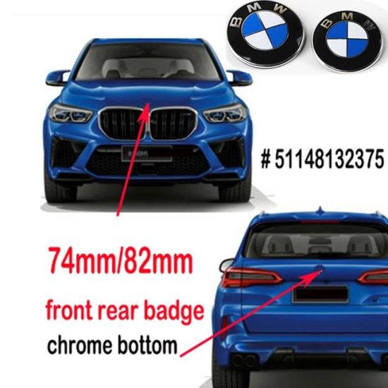 74mm Logo de coffre arrière + emblème de capot 82mm Compatible pour BMW E46 E84 E83 E70 F15 E71 F16 E81 E87 F20 E90 E91 