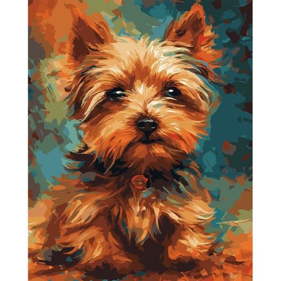 Peinture Par Numéros Adulte – Yorkshire Terrier Adorable, Kit Toile 40x50 Cm, Acrylique, Cadeau Idéal Anniversaire Ou Déco Maison