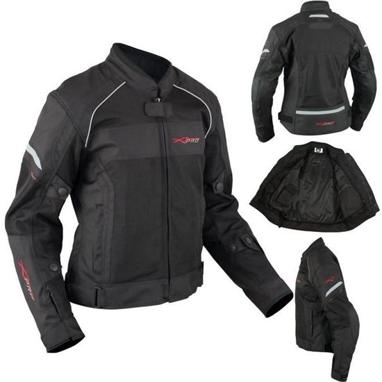 Blouson Moto Femme Imperméable Nylon - Protections CE Amovibles - Doublure Thermique - Taille L Noire
