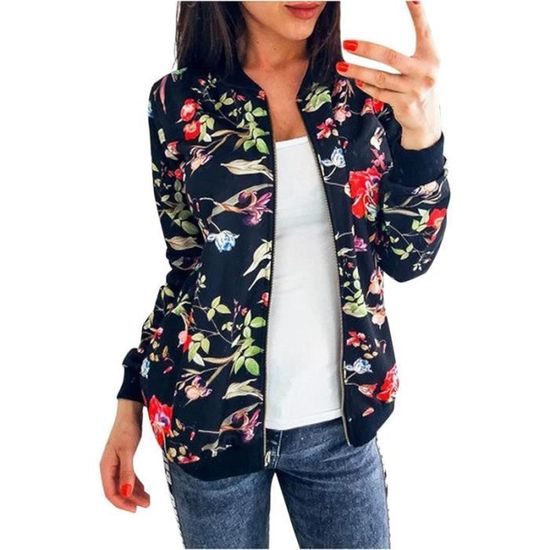 Veste Bomber Femme Légère - Blouson Décontracté Zippé Avec Poches - Pour Automne, Printemps, Look Biker