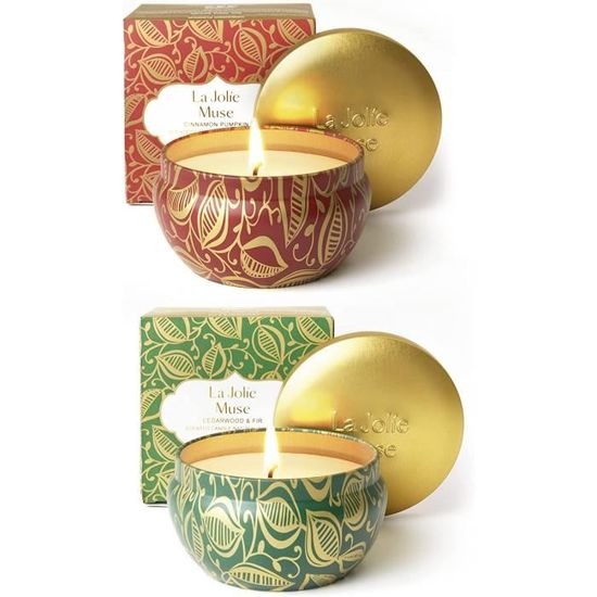 LA Jolie Muse Starlit Gouden Spar Geurkaars, natuurlijke was, 80 uur lang brandend, glazen pot voor cadeau en woondecoratie