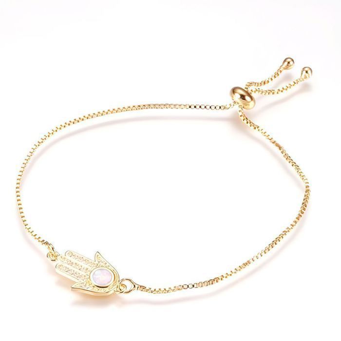 Bracelet - Femme - Maille Vénitienne - Main de Fatma - Plaqué Or Jaune 585/1000 - 14 Carats - 22 cm - Ajustable