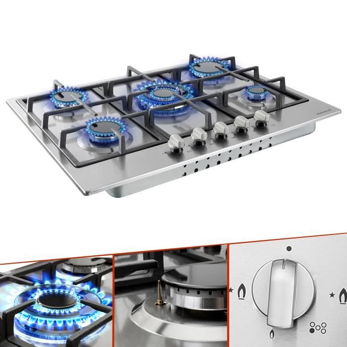 AREBOS Cuisinière à Gaz en Acier Inoxydable 5 Brûleurs 68 cm Argent