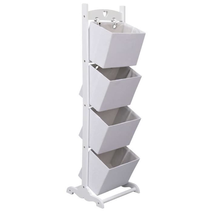 Cent Shopping Support à panier 4 niveaux Blanc 35x35x125 cm Bois