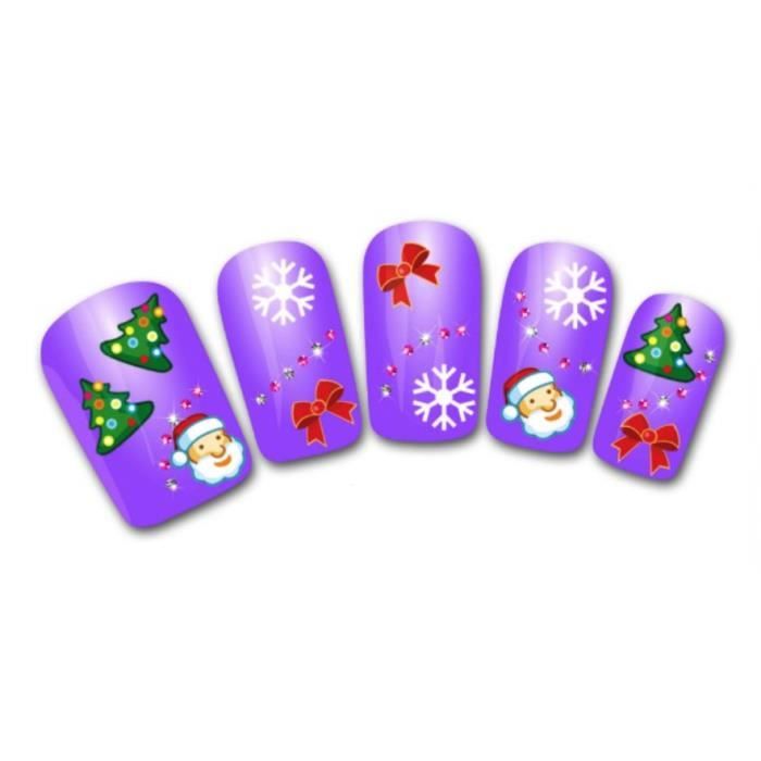Nail art stickers ongles Pères Noël flocons sapins décorations hiver