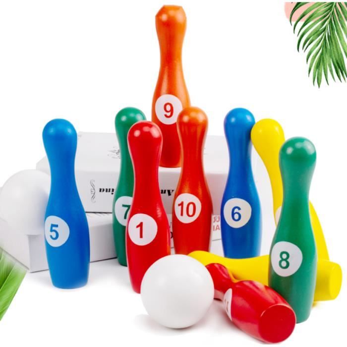 Jeux de Quilles 10 quilles et 2 Boules Bowling Set Enfant Jeux Exterieur Équipement Sportif Jeux de Jardin Plein Air