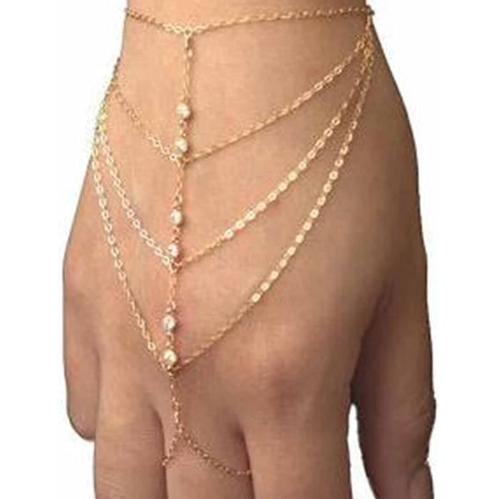 Yheakne Boho Bague Bracelet Or Strass Chaine Esclave Bracelet Vintage Couches Gland Bracelet Personnaliser Bijoux Chaine a Ma