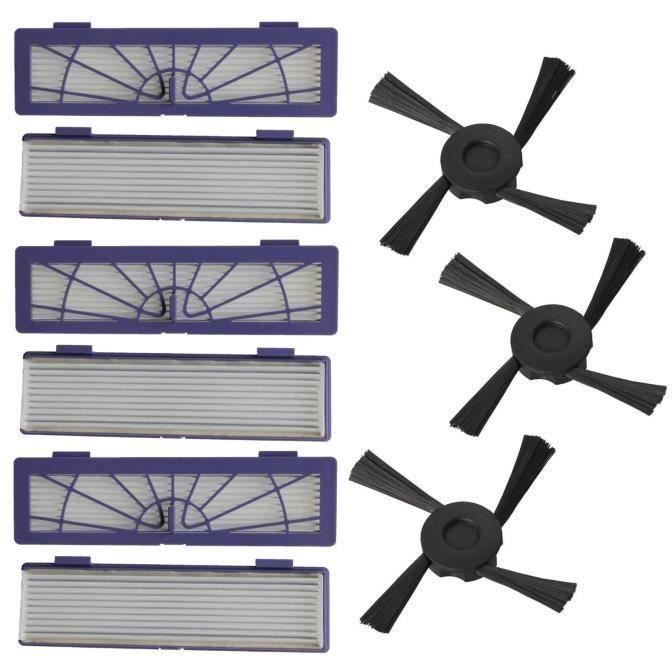 6PC Filter + 3pc brosses latérales de remplacement pour Neato Botvac 70e 75 80 85 @ TPT60603021 @ VI