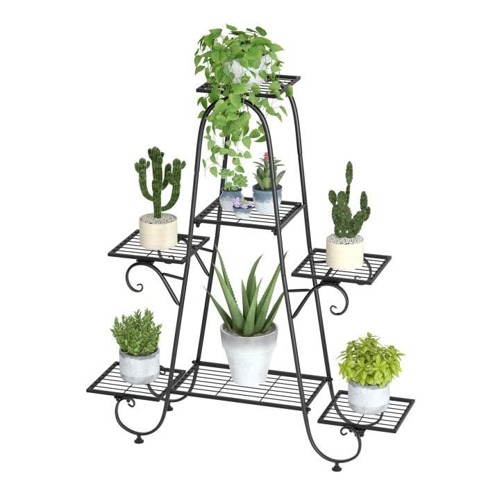 UNHO Étagère à Fleurs Fer Forgé Porte Plante Intérieur Extérieur Escalier Échelle pour Maison Balcon Jardin 66 x 22 x 102cm
