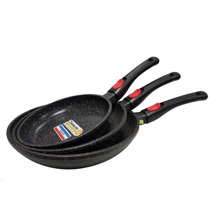 Cflagrant Lot de 3 Poêles Façon Pierre sans PFOA Diamètre : 20-24-28 cm Tous Feux 100% Compatible Induction Cuisson sans Matière