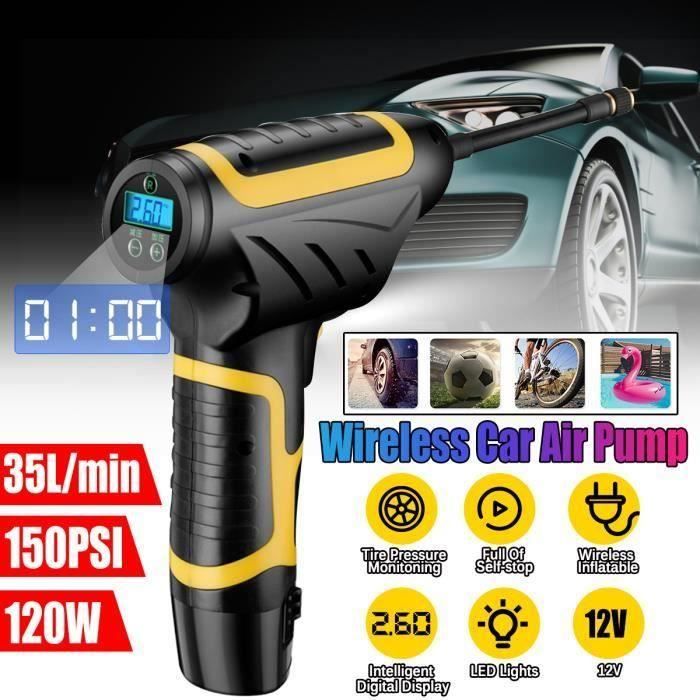 Compresseur d'Air Portable Gonfleur Electrique Digital Ecran LCD Lampe LED