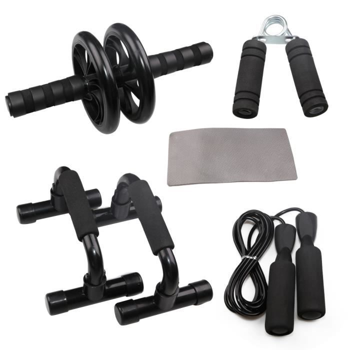 5pcs appareils fitness Sport poignee push-up musculation, réglable Corde à Sauter, AB Roue d'exercice Fitness, push-up musculation,t