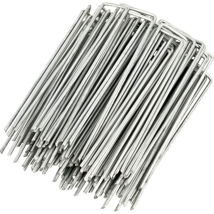 Lot de 100 piquets de Fixation en Acier galvanisé pour bâche Anti-Mauvaises Herbes - 150x25mm - Ø2,7mm