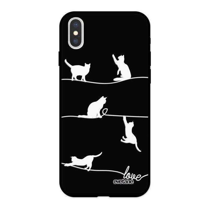 Coque pour iPhone X/ Xs Silicone Liquide Douce noir Chat Lignes Ecriture Tendance et Design Evetane
