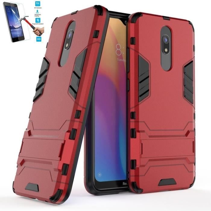 Coque Xiaomi Redmi 8 / 8A Anti Choc Rouge + Film Verre Trempé Antichoc hfs-house®