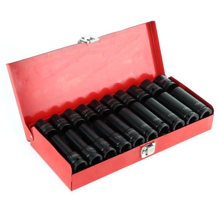 PARFAIT Jeu de 20 Pcs douilles ensemble de douilles à chocs profonds métriques 1 / 2in Drive 6-Point Chrome-Vanadium