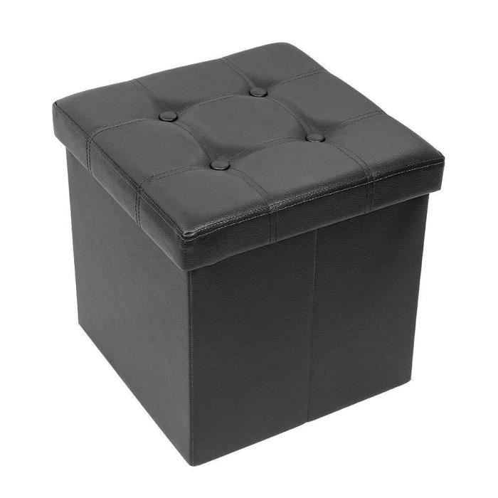 IWMH Pouf Coffre de Rangement Pliable - Ottoman Rangement Coffre Cube de Repose-pieds - 38x38x38 cm - Simili Cuir, Noir