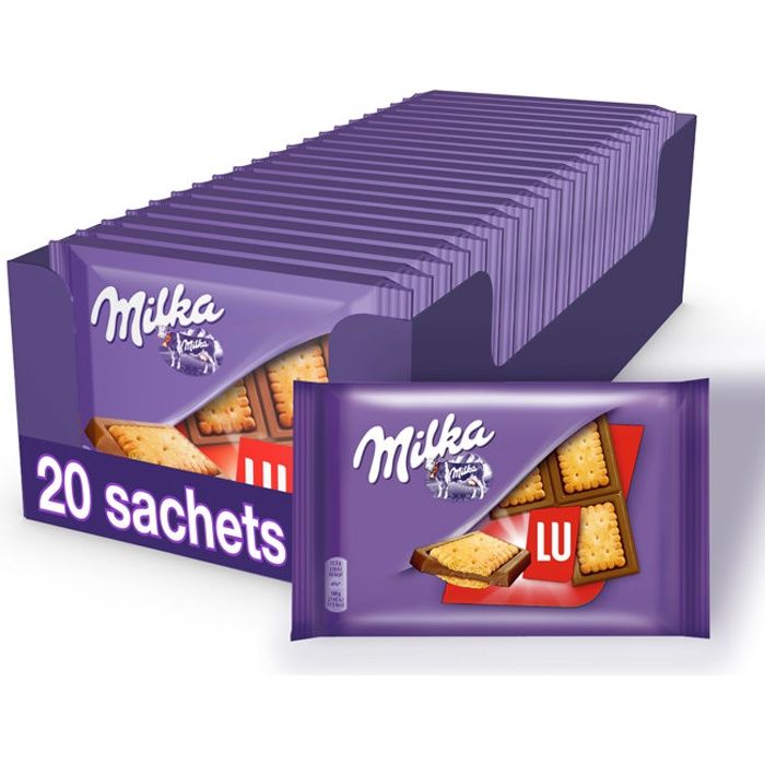 Milka LU Pocket -Tablettes de Chocolat au Lait au Biscuit LU - Format Poche Facile à Emporter - Présentoir de 20 Tablettes (35g)
