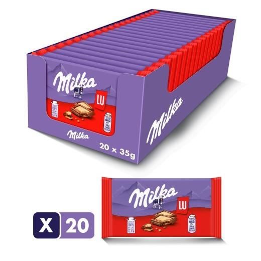 Milka LU Pocket -Tablettes de Chocolat au Lait au Biscuit LU - Format Poche Facile à Emporter - Présentoir de 20 Tablettes (35g)