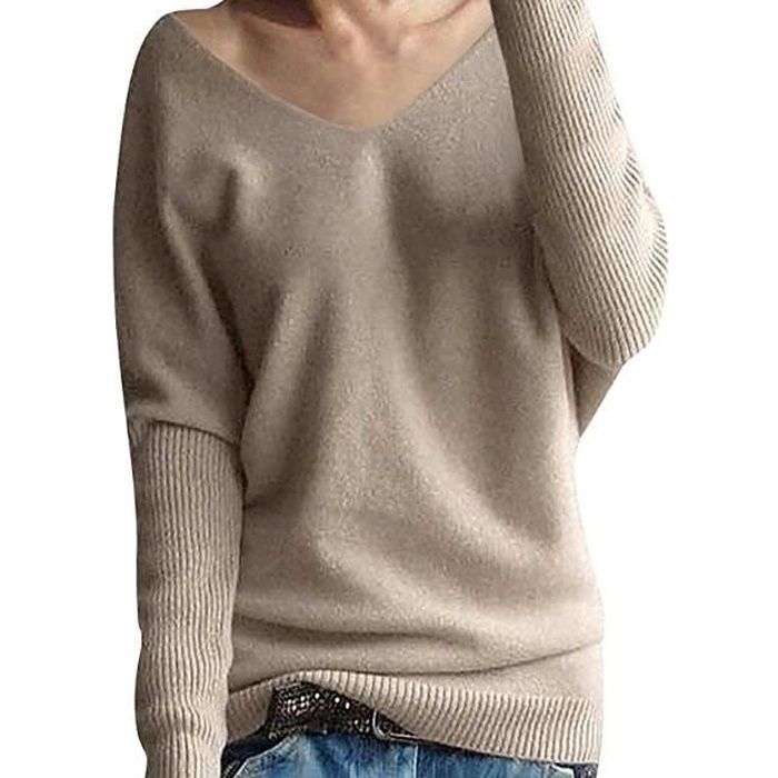 Pull Femme Laine Maille Col V Hiver Chaud Manches Longues Tricot Chandail Pullover Top