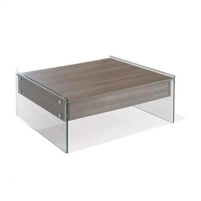 Table basse relevable BELLA 130x80cm coloris noyer piétement en verre marron verre securit Inside75