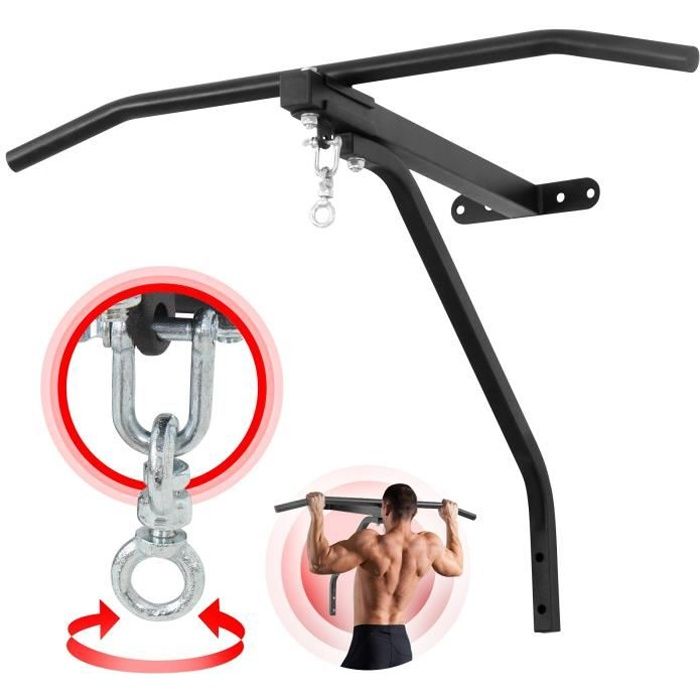 Physionics® Barre de Traction avec Support pour Sac de Frappe - Acier, Montage Mural - Pull Up Bar, Support Mural pour Sac de Boxe