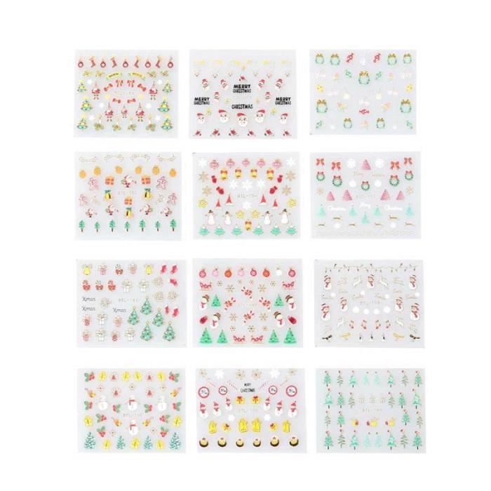 12 pièces De Noël Nail Stickers Santa Flocons Neige Ongles Accessoires 3D Autocollants Décor Manucure pour Salon