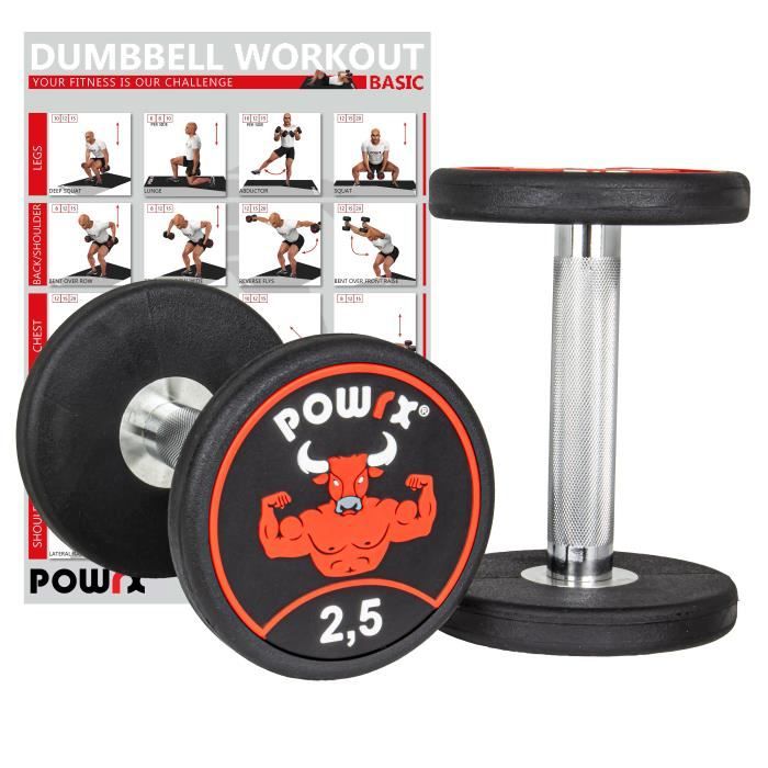 Jeu d'haltères ronds de 2 avec entraînement I 5-30 kg I haltère en caoutchouc inodore Poids: 2 x 2,5 kg