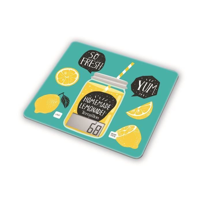 TERRAILLON - Balance de cuisine T1040 DETOX VERTE - Pesée électronique - 3g min 3kg max - Conversion liquide - Tare - Arrêt auto
