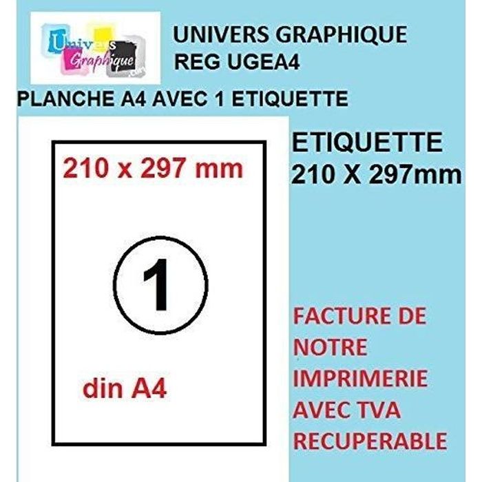 100 feuilles A4 papier adhésif blanc - Étiquette autocollante 210x297mm - planche adhésive permanente de 1 etiquette